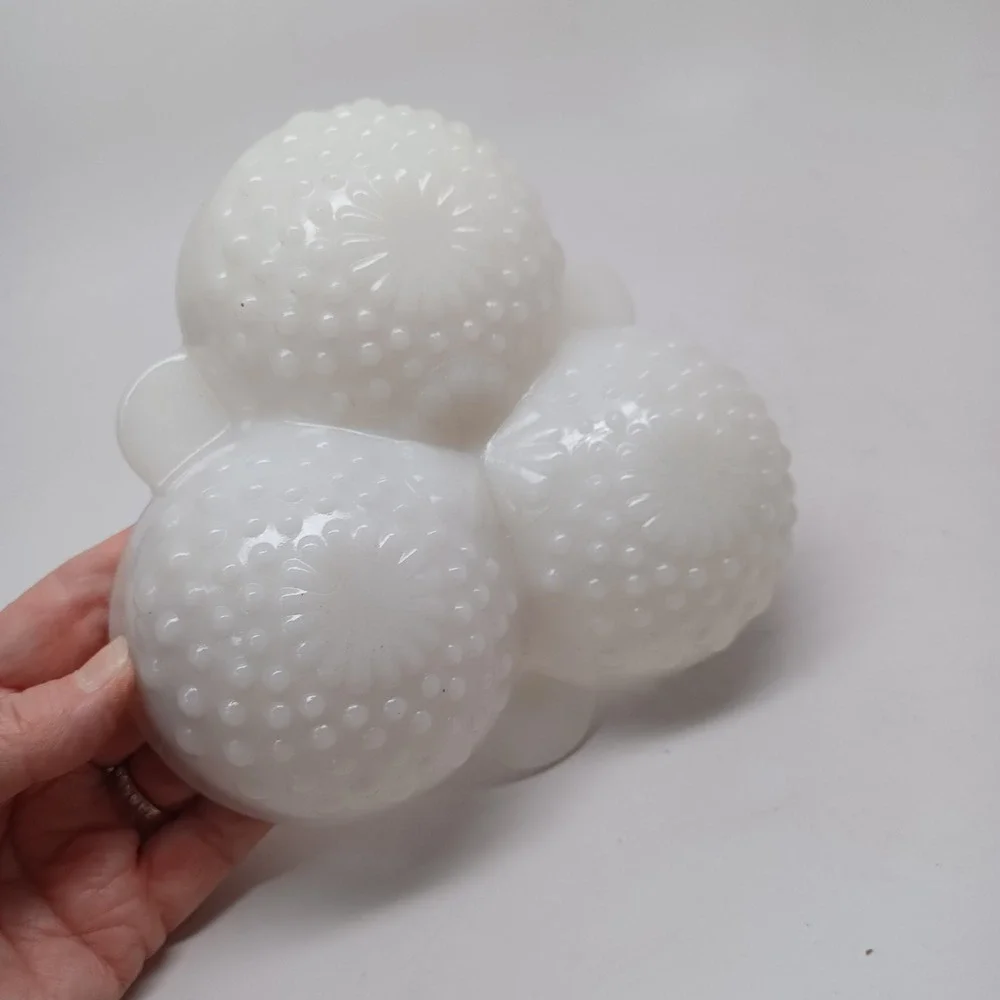 Vintage White Milk Glass Hobnail 3 Compartment Relish Dish Beaded Rim 7 inch